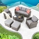preview thumbnail 50 of 62, EROMMY 6/7 Piece Modular Outdoor Rattan Sofa Set, All-Weather Wicker Patio Furniture with Storage Table, Cushions & Pillows Grey - Arm Single Chair