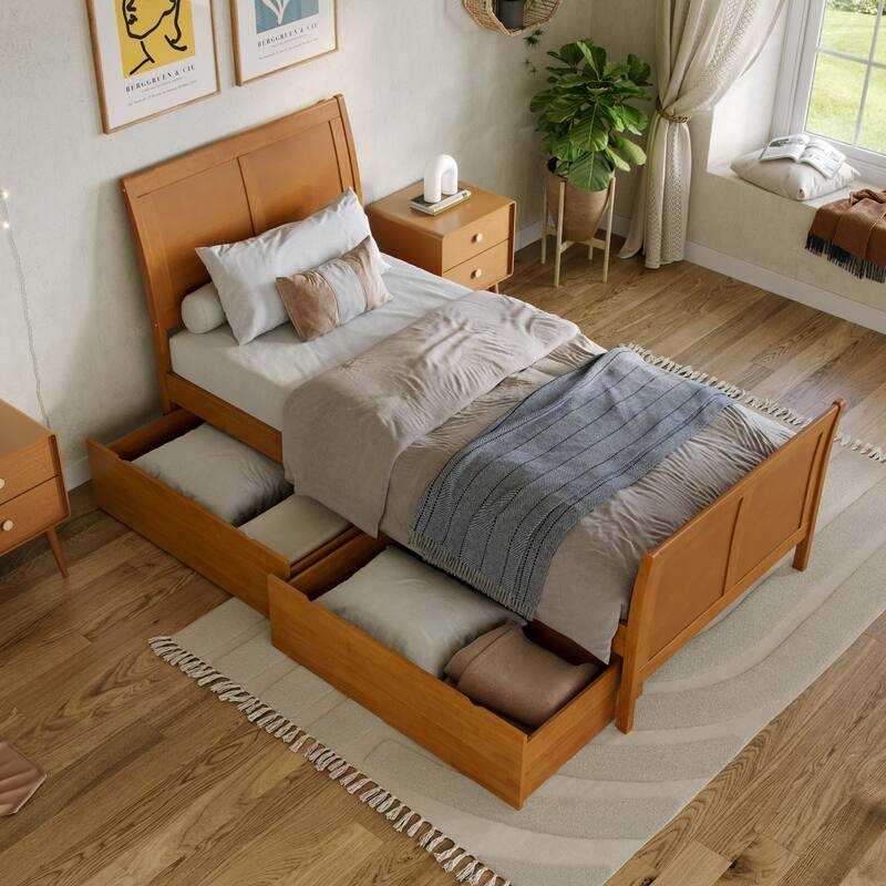AFI Portland Solid Wood Platform Bed with Matching Footboard and Storage Drawers