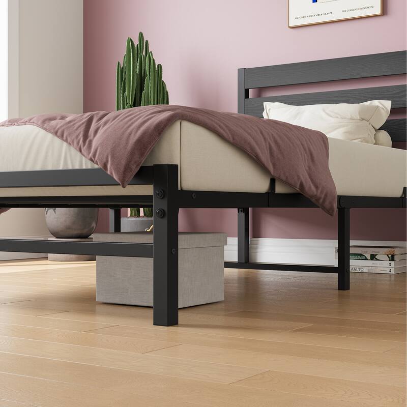 Modern Platform Bed Frame with Rustic Vintage Wood Headboard,No Box Spring Needed