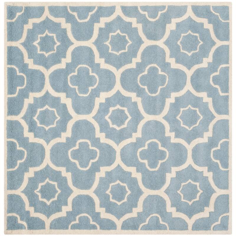 SAFAVIEH Handmade Chatham Franziska Modern Wool Rug - 5' Square - Blue/Ivory
