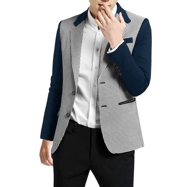 Shop Unique Bargains Men S Houndstooth Pattern Notched Lapel Split