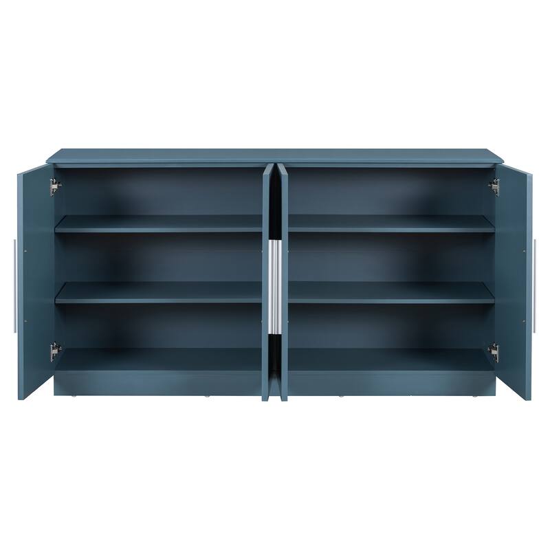 Wooden Sideboard with 4 Doors, Coffee Bar Cabinet with Adjustable Shelves, Storage Cabinet with Silver Handles