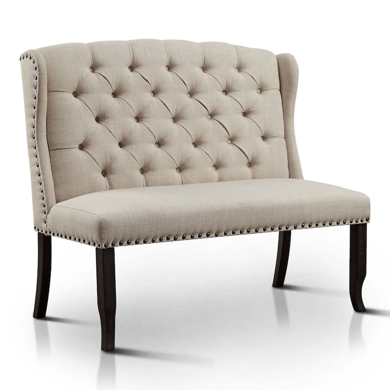 Furniture of America Tays Rustic Linen Fabric Loveseat Dining Bench