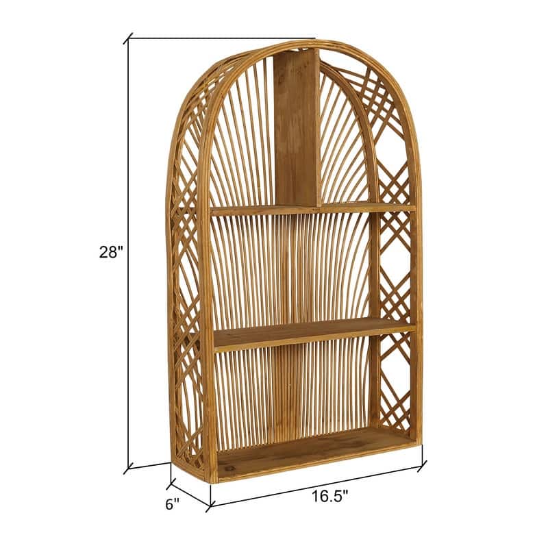Harmony Arch Rattan Boho Tiered Wall Shelf - 28"H x 16.5"W x 6"D