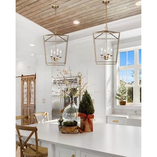 H25 X W17 Gold or Black Cage Large Lantern Iron Art Design Candle-Style Chandelier Pendant, Ceiling Light Fixture