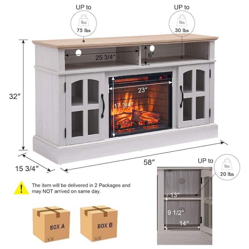 Fireplace TV Stand, Entertainment Center for TVs up to 70 Inch - Jasmine White