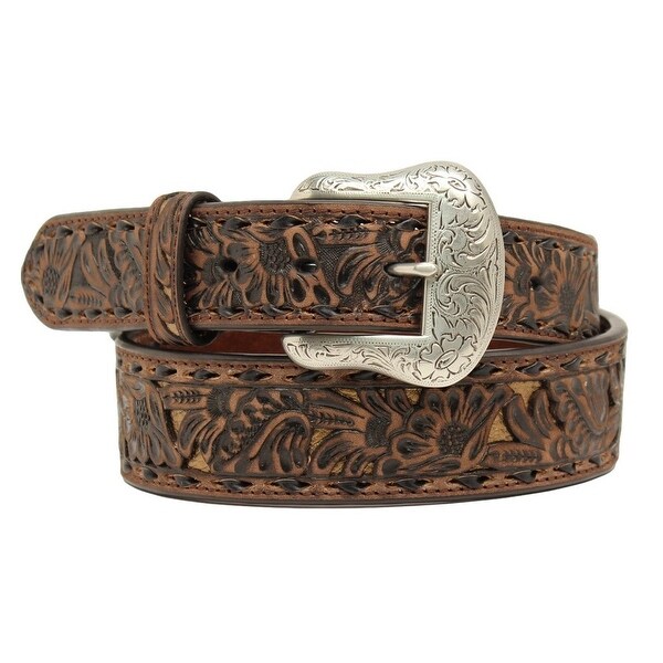 Nocona Western Belt Mens Embossed Overlay Tapers Brown - Overstock ...