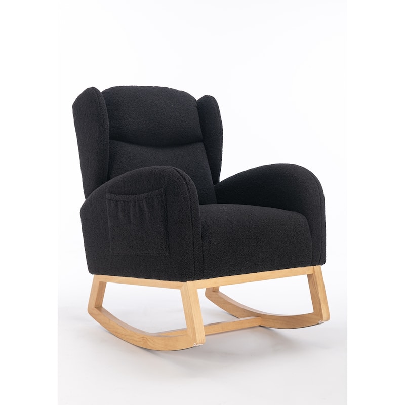 Teddy Fabric Rocking Chair With Packet Wood Legs