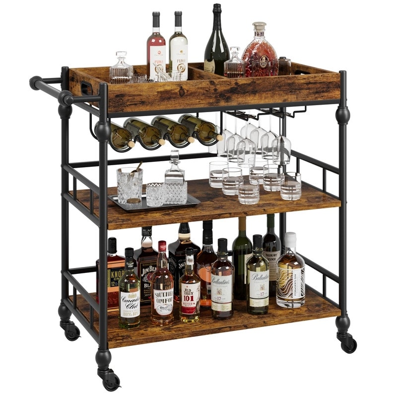 3-Tier Rolling Bar Cart with Wheels