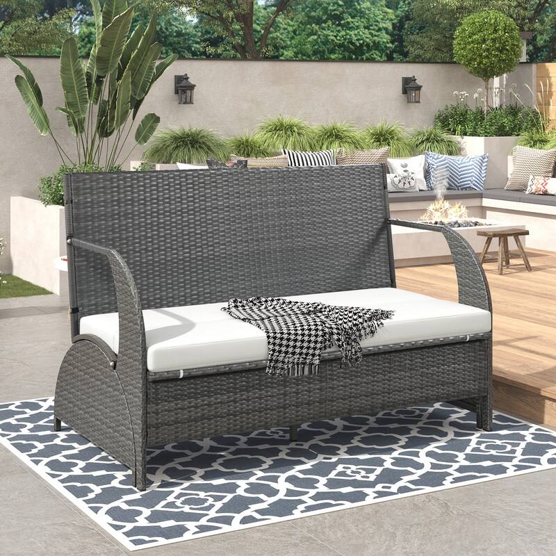 Outdoor Garden Loveseat and Convertible to Dining Table Set - Beige