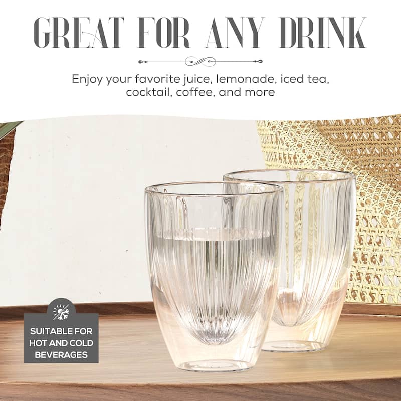 Elle Decor Ribbed Double Wall Coffee Cup Ribbed Glass Set of 2 Glass