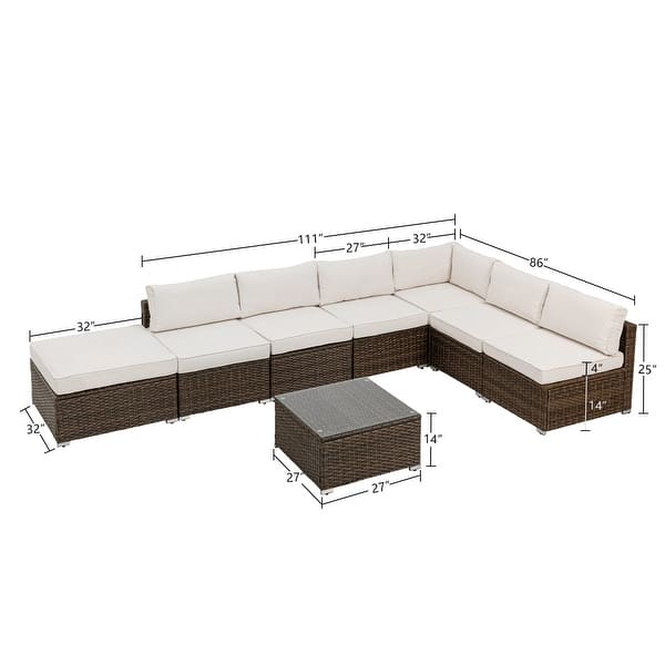 COSIEST 8Piece Outdoor Patio Wicker Sectional Sofa Set w Coffee Table