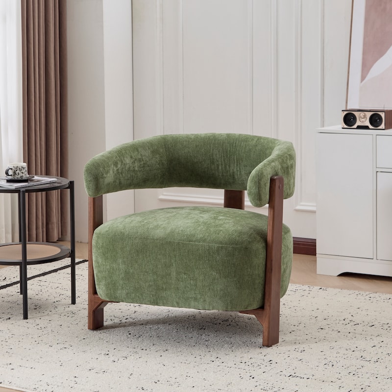 Christopher Knight Home - Accent Arm Chair Modern Upholstered Fabric Chair with Rubber Wood Legs - Green,Walnut