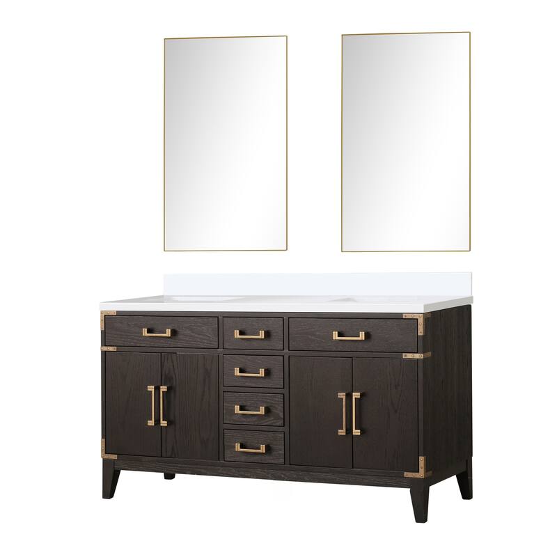 Laurel 60 in W x 22 in D Black Oak Double Bath Vanity, Cultured Marble Top, and 28 in Mirrors