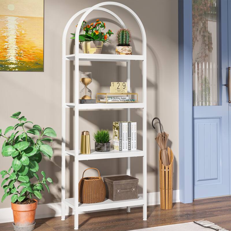 4-Tier Open Bookshelf, 70.8" Industrial Wood Bookcase Etagere for Home - White