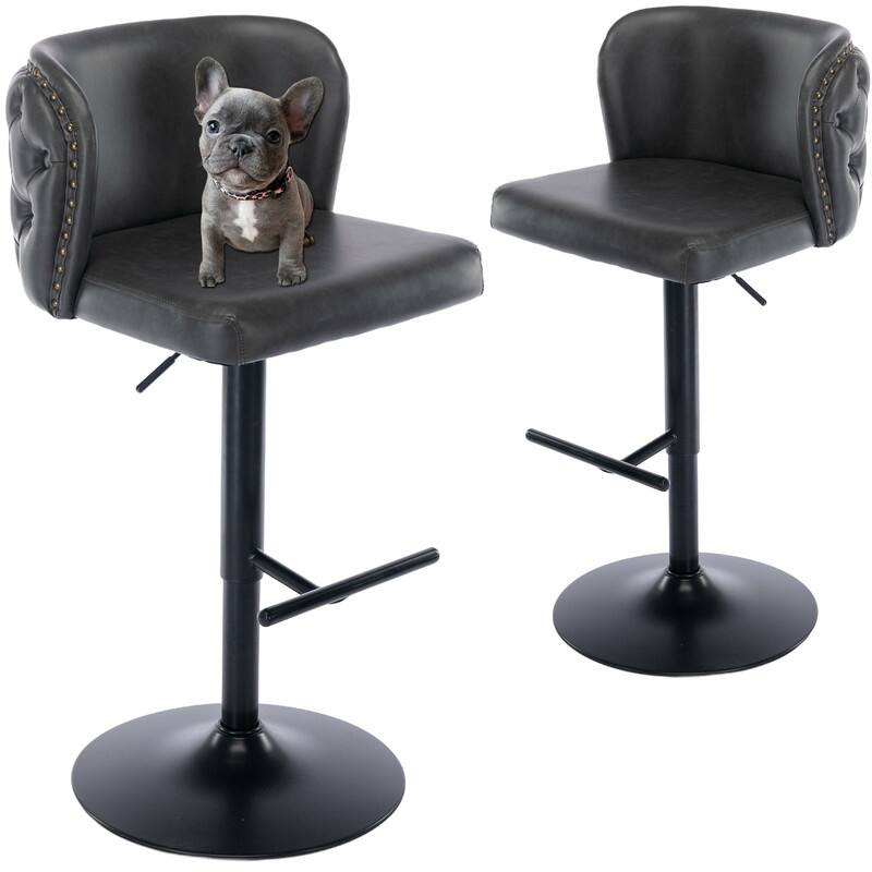 Modern Upholstered Swivel Adjusatble Height Leather Barstools Set of 6