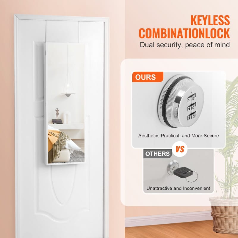 Wall Mounted Jewelry Cabinet with Full-Length Mirror and Lock