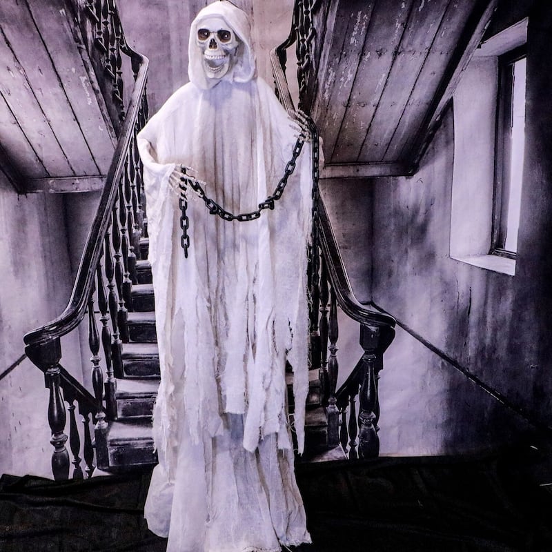 Haunted Hill Farm 6.25-ft. Animated Reaper, Indoor/Covered Outdoor Halloween Decoration, LED Red Eyes, Poseable, Hallow
