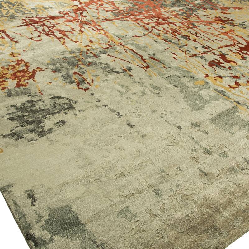Modern Multi-Colored Hand-Knotted Viscose Area Rug