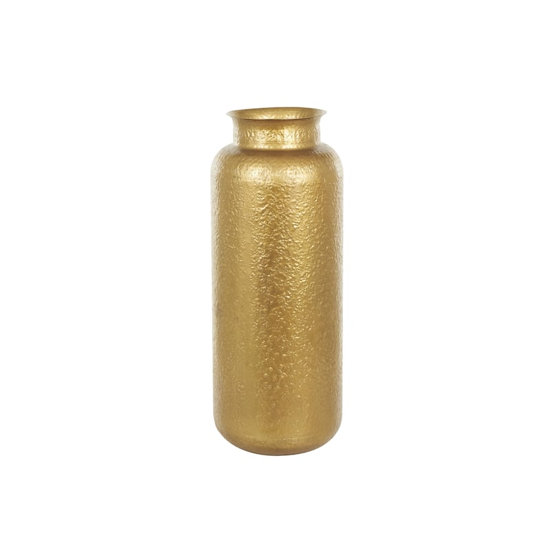Metal Tall Textured Hammered Floor Decorative Vase - Gold - Roche River Decor - Gold - 16"W, 40"H
