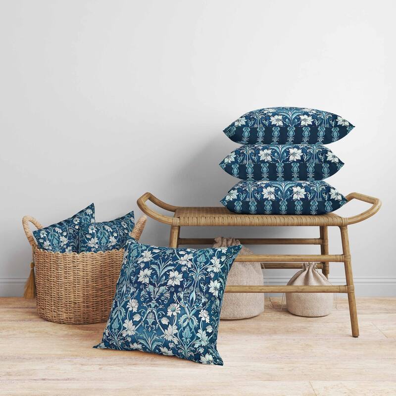 Oceanic Bloom Faux Suede Reversible Throw Pillow Blue
