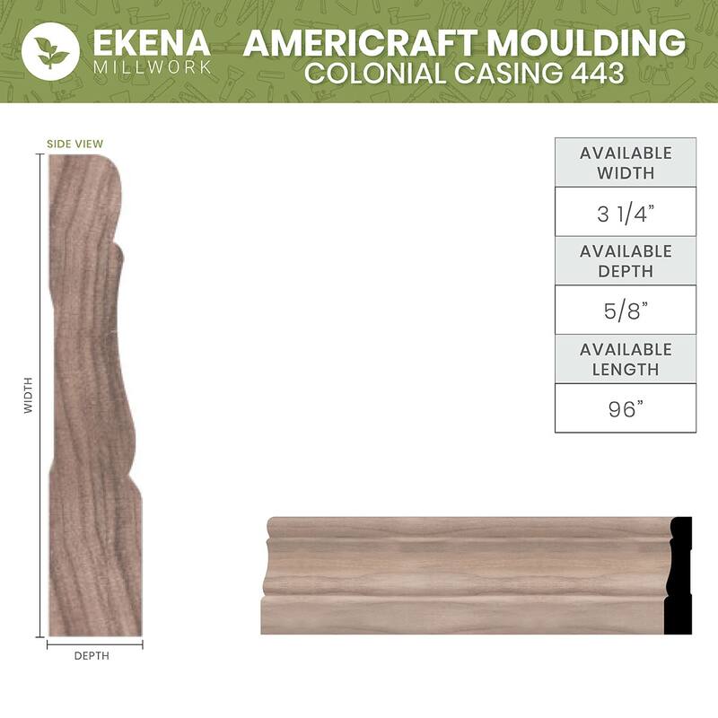WM443: 5/8-in D x 3-1/4-in W x 96-in L Americraft Solid Hardwood Stain Grade Colonial Casing Moulding