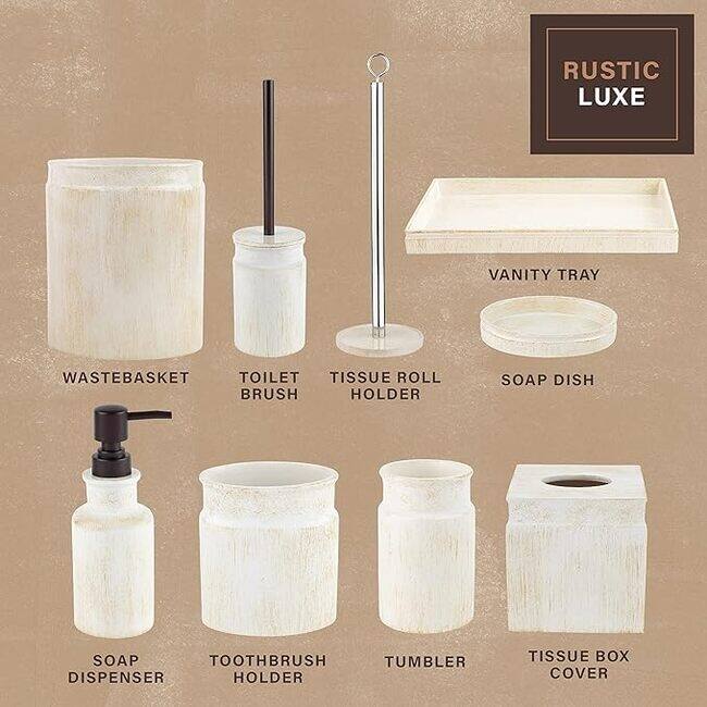 Creative Scents Rustic Luxe Farmhouse Bathroom Accessories Set of 4 - Beige