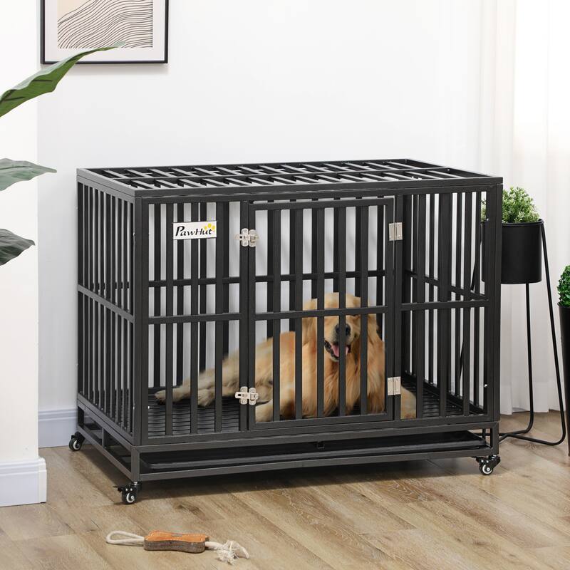 Large Dog Kennel and Playpen with Removable Tray, Locking Wheels, and Paw-Safe Floor for High Anxiety Dogs