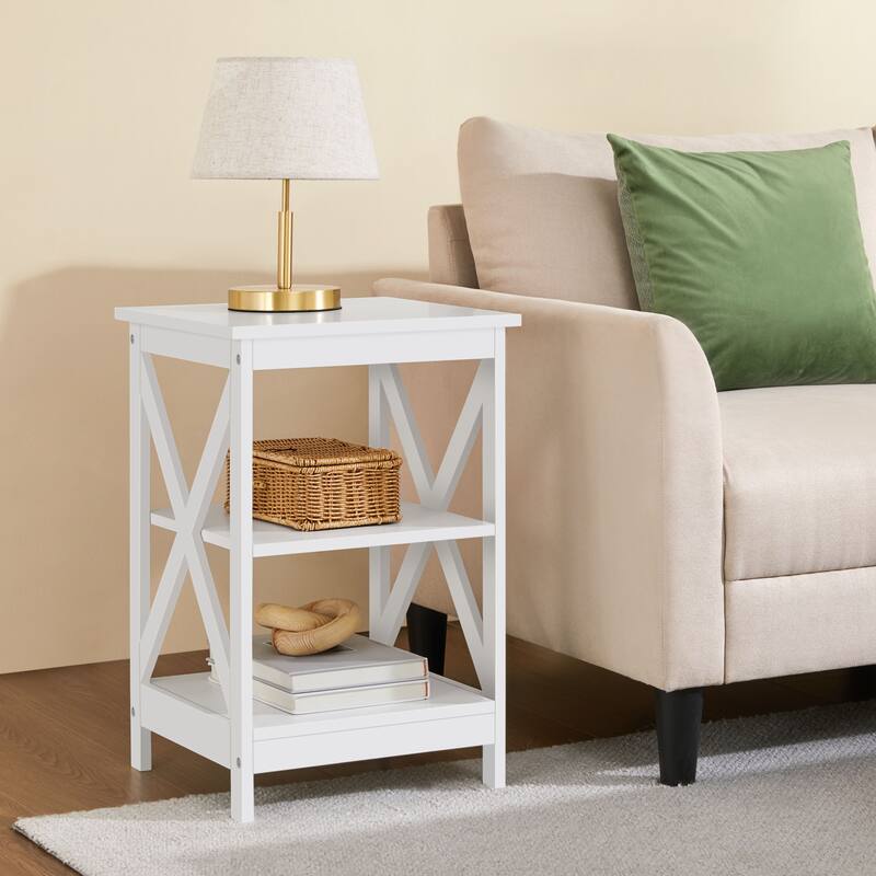 Yaheetech 3 Tier X-Design End Table Storage Cabinet for Living Room