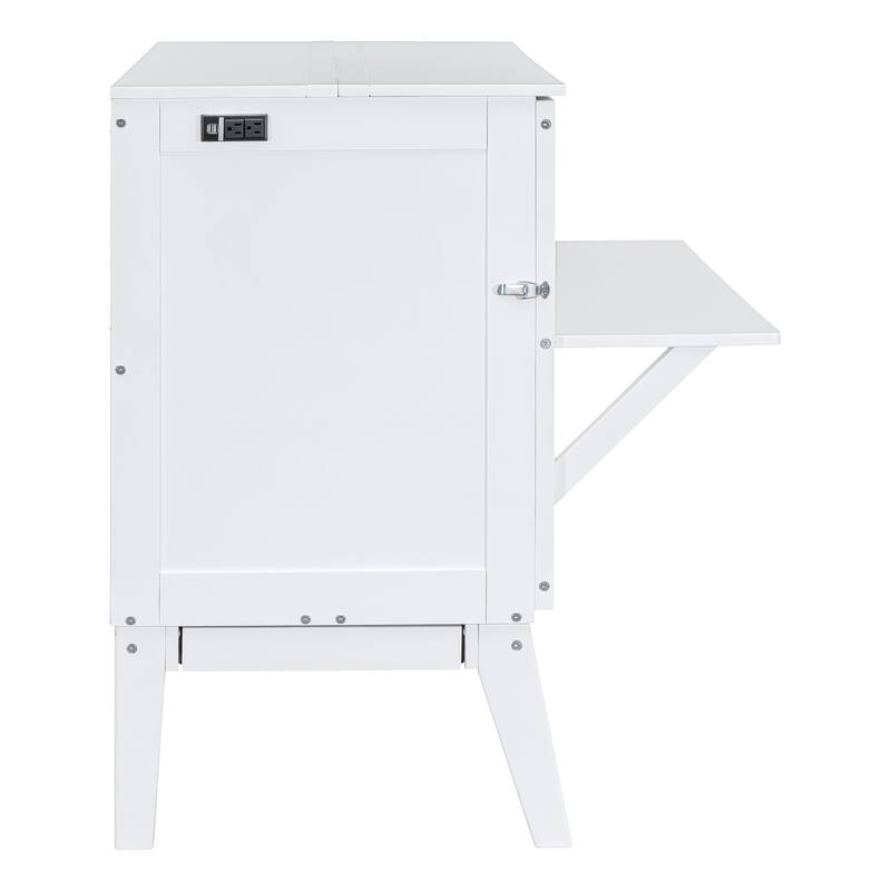 Full Size Murphy Bed with USB Port, Removable Shelves, and Space-Saving Design, White