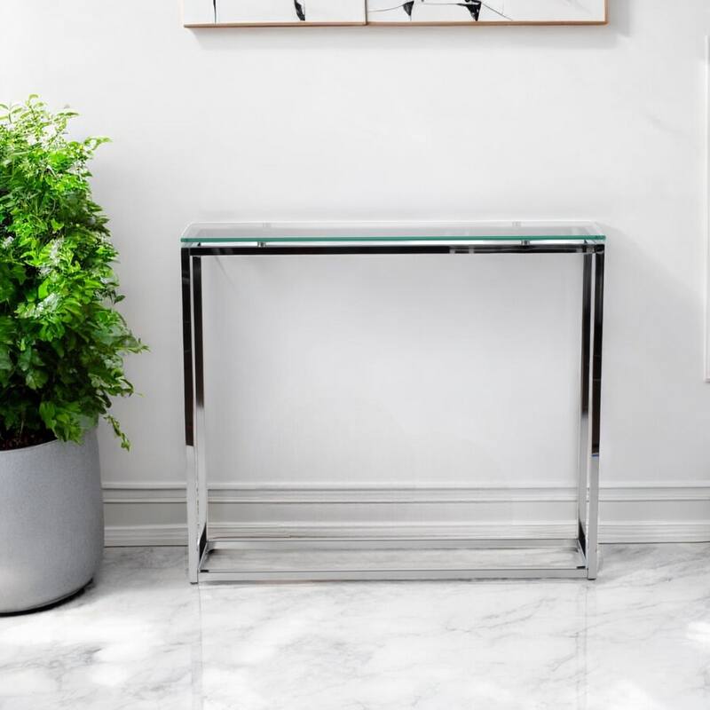 HomeRoots 36" Clear and Silver Glass Sled Console Table - Clear