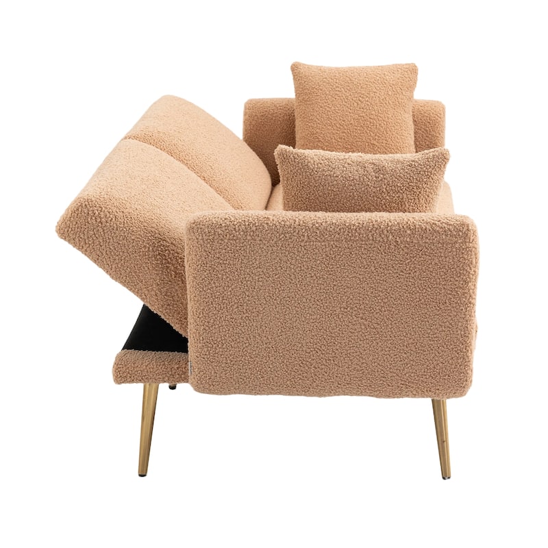 Modern Teddy Upholstered 2-Seater Sofa Bed with 7 Golden Metal Legs