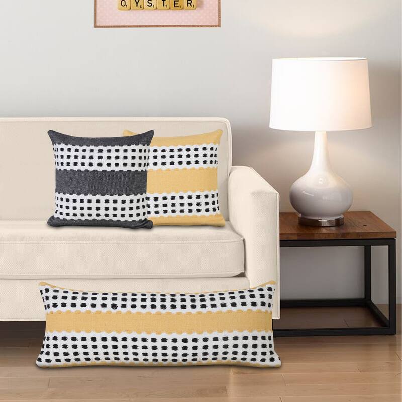 Sevita Industrial Woven Dash Grid Striped Throw Pillow