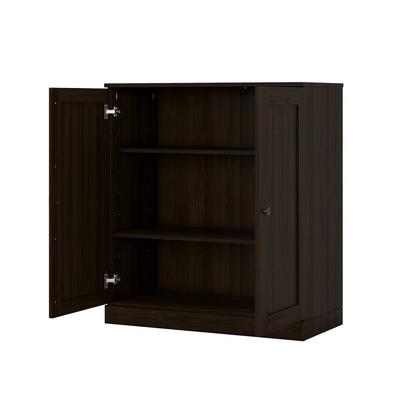 Palace Imports 100% Solid Wood 3-Shelf Bookcase with Shaker Doors and Adjustable Shelves - Espresso