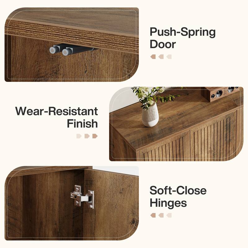 Fluted Sideboard Buffet Cabinet, Farmhouse Wood Storage Cabinet