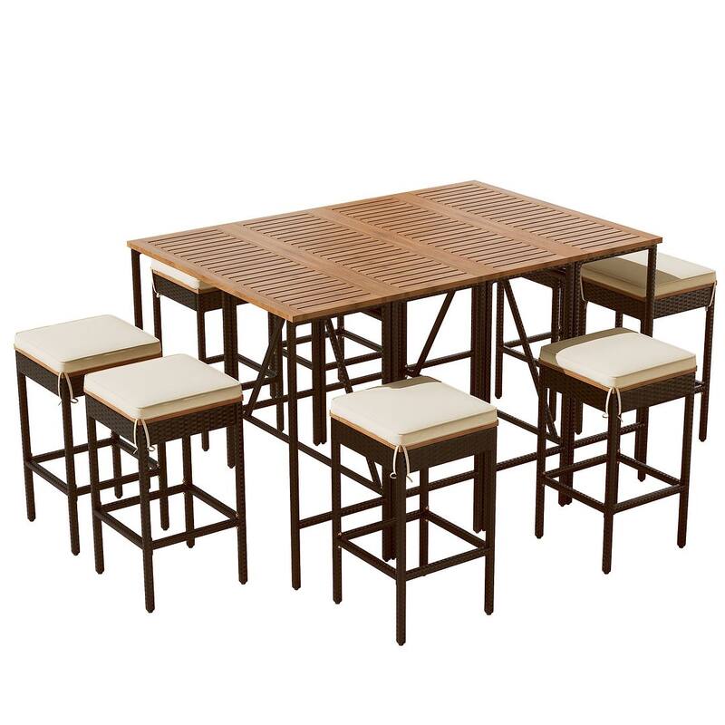 Outdoor Acacia Wood Patio Bar Table Set, High Top Pub Table and Stools