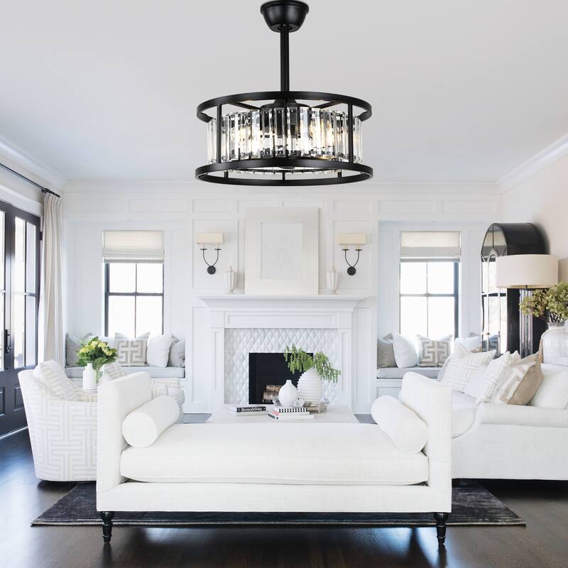 Bella Depot 20" Modern Glass Caged Ceiling Fan with Light and Remote 6-Speed Reversible DC Motor