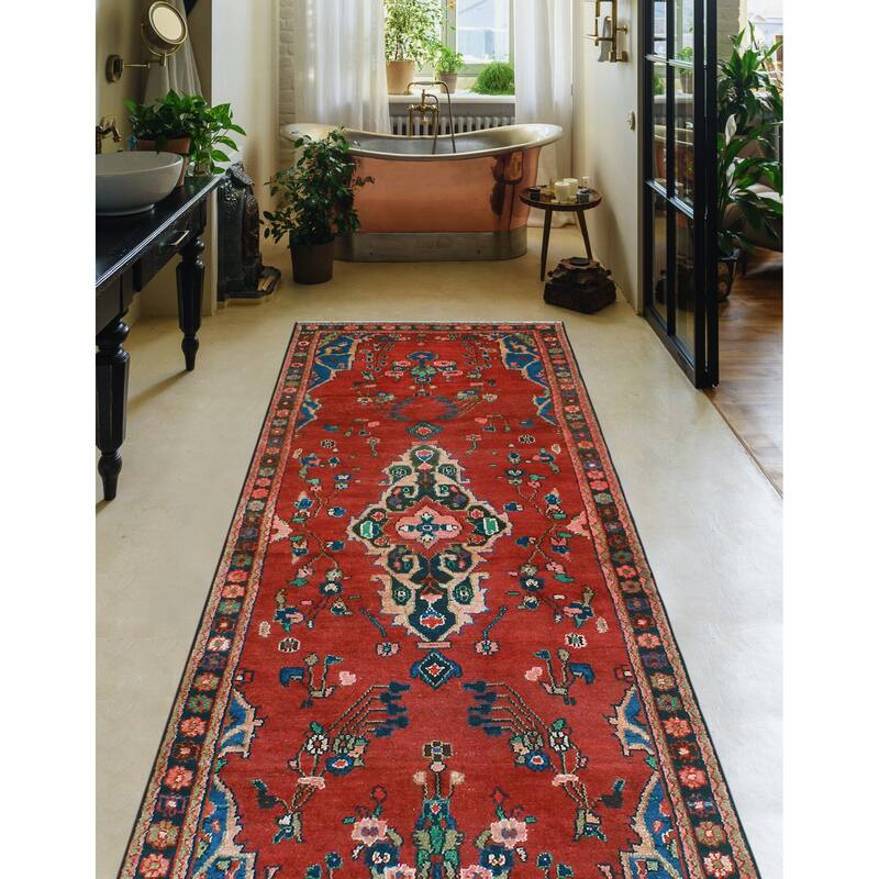Vintage Distressed Fabiana Red/Charcoal Runner - 3'7" x 10'1"