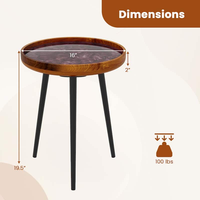 16"/20" Outdoor Side Table Round End Table with Epoxy Resin Finish - 16''