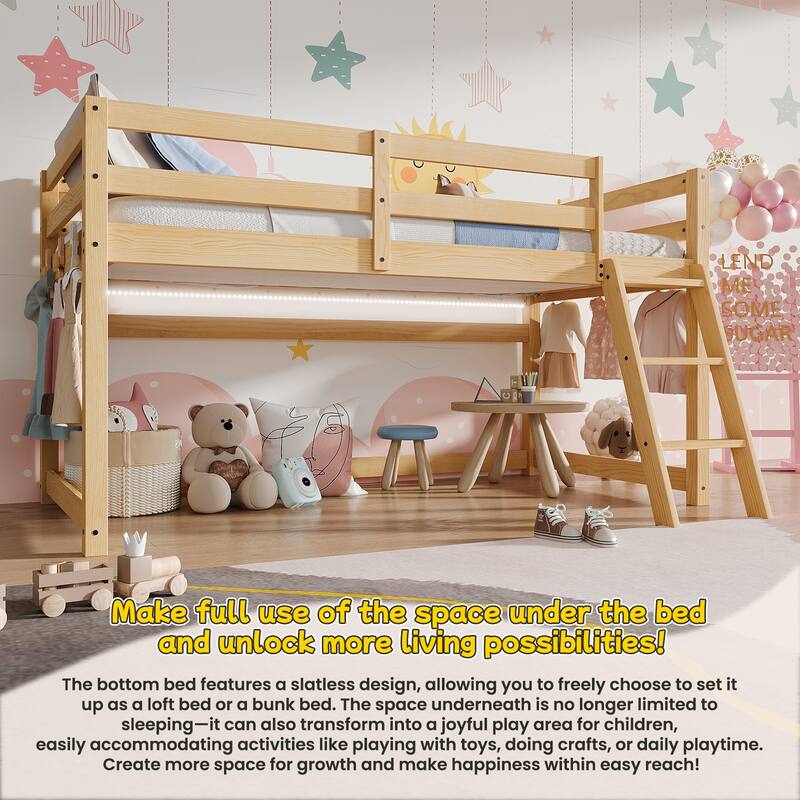 GDF Studio - Arlo Modern Kids Twin Convertible Loft Bed with LED Lighting and Solid Wood Frame
