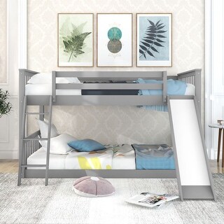 Full Over Full Bunk Bed with Convertible Slide and Ladder - Gray