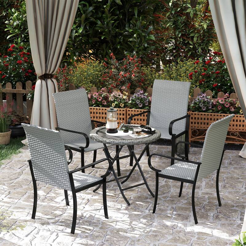 4-Piece Outdoor Dining Chair Set PE Rattan Steel Frame High Back Armrest Patio Garden - 23.6" W x 26.8" D x 40.6" H