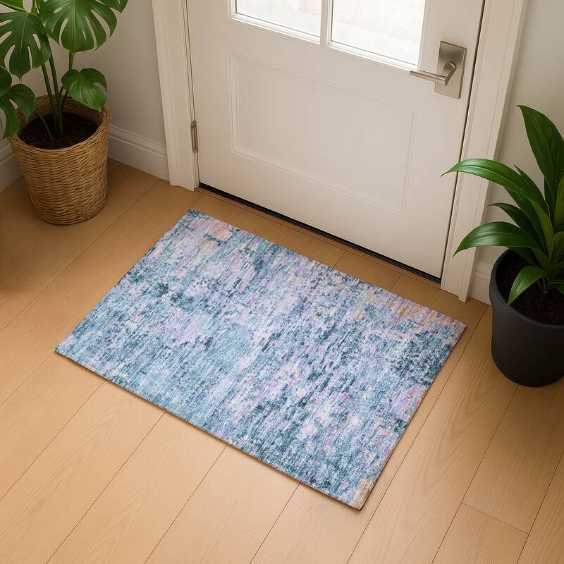 Premium Washable Super Soft Solid Abstract Mayfield Rug - Blue - 1'8" x 2'6"