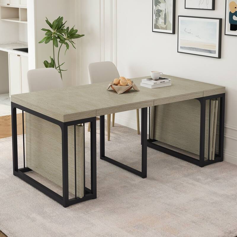 23.62" - 118" Stretching Length, Modern Extendable Dining Table,Seats 2-10 People,,Space-Saving Wood Dining Table for Kitchen