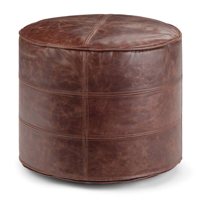 WYNDENHALL Darian Round Pouf in Genuine Leather