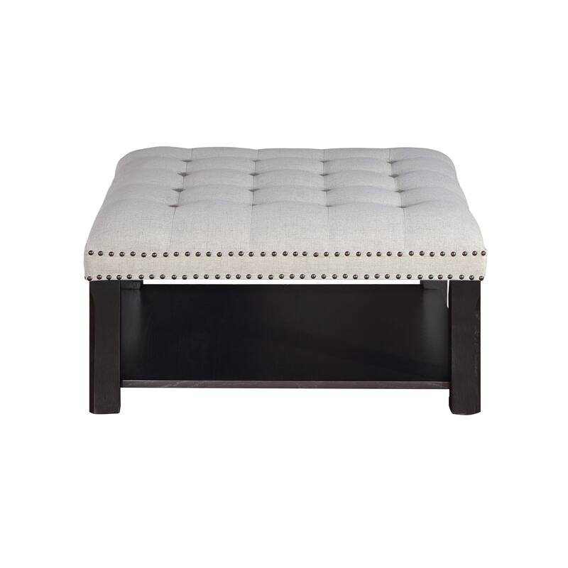 Transitional Linen Tufted Nailheads Cocktail Ottoman with Storage by Furniture of America