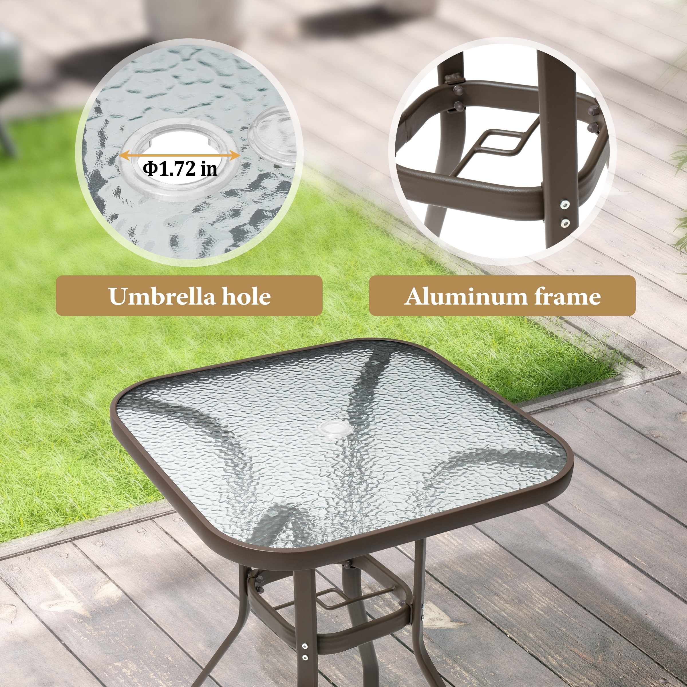 bar height patio table with umbrella hole tempered glass Flash Furniture Tory Commercial Grade Top with and Steel Tube Frame, Clear Top/Black Frame resistant and easy to clean.The bar table provides you with a comfortable and relaxing living environment 31 Inch Patio Bar Table,