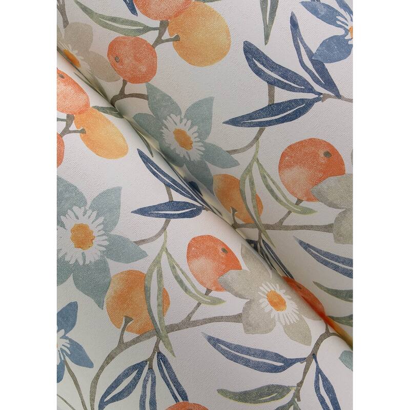 Chesapeake Passiflora Blue Fruit and Floral Wallpaper