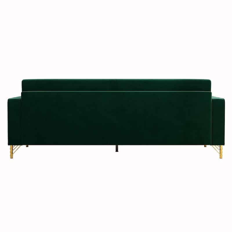 Roomfitters Mid-Century Modern Upholstered Sofa with Gold Metal Legs and Square Arms, Elegant Couch for Living Room