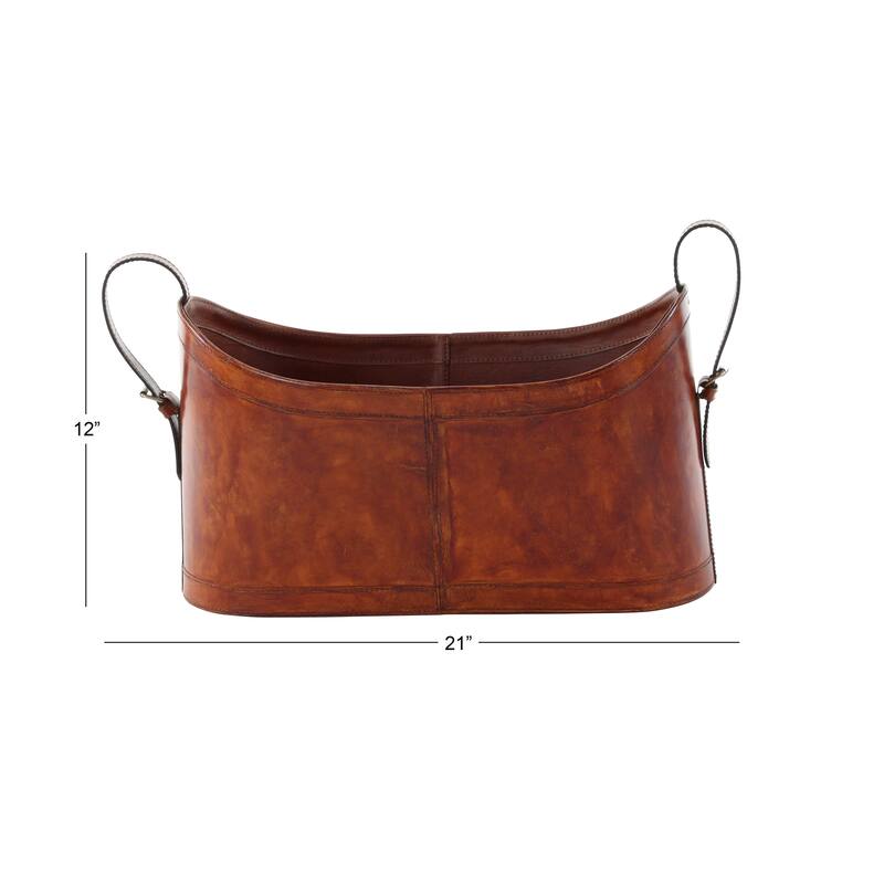 Brown Leather Handmade Box Style Single Slot Magazine Holder with Detail Stitching and Curved Handles